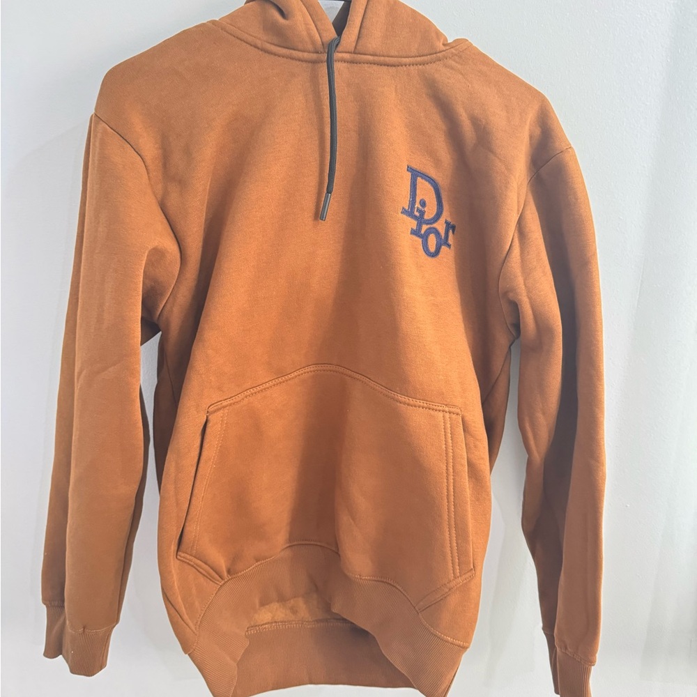 Dior women Rust Hoodie with Blue Logo